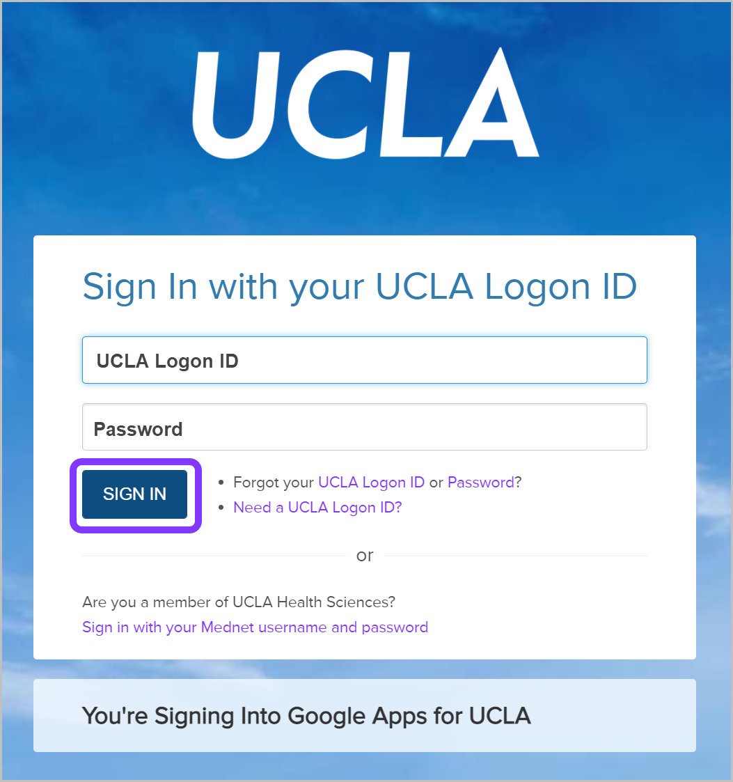 UCLA Logon page with Sign In highlighted.