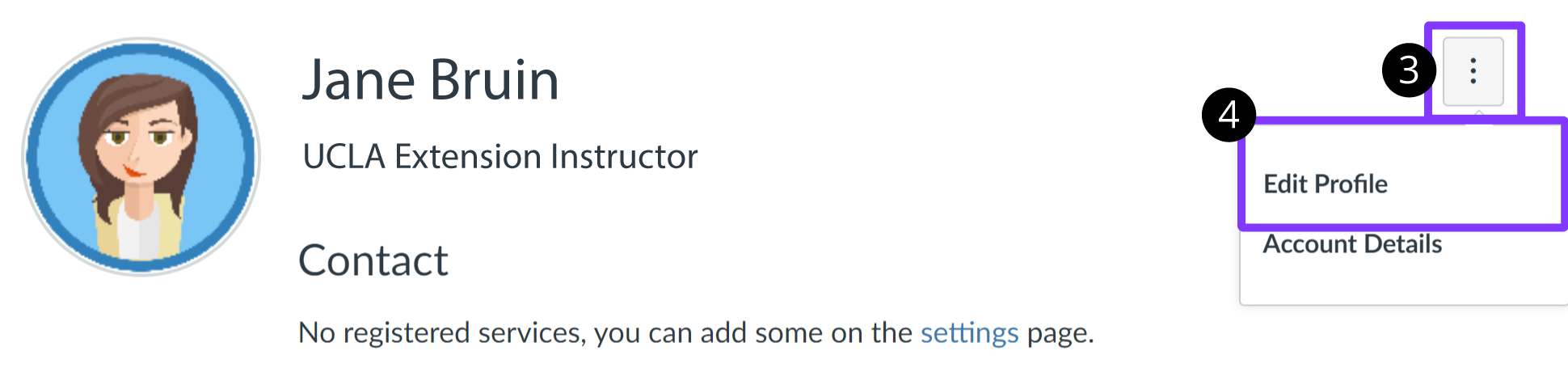 Edit Profile highlighted in the Settings drop-down menu.