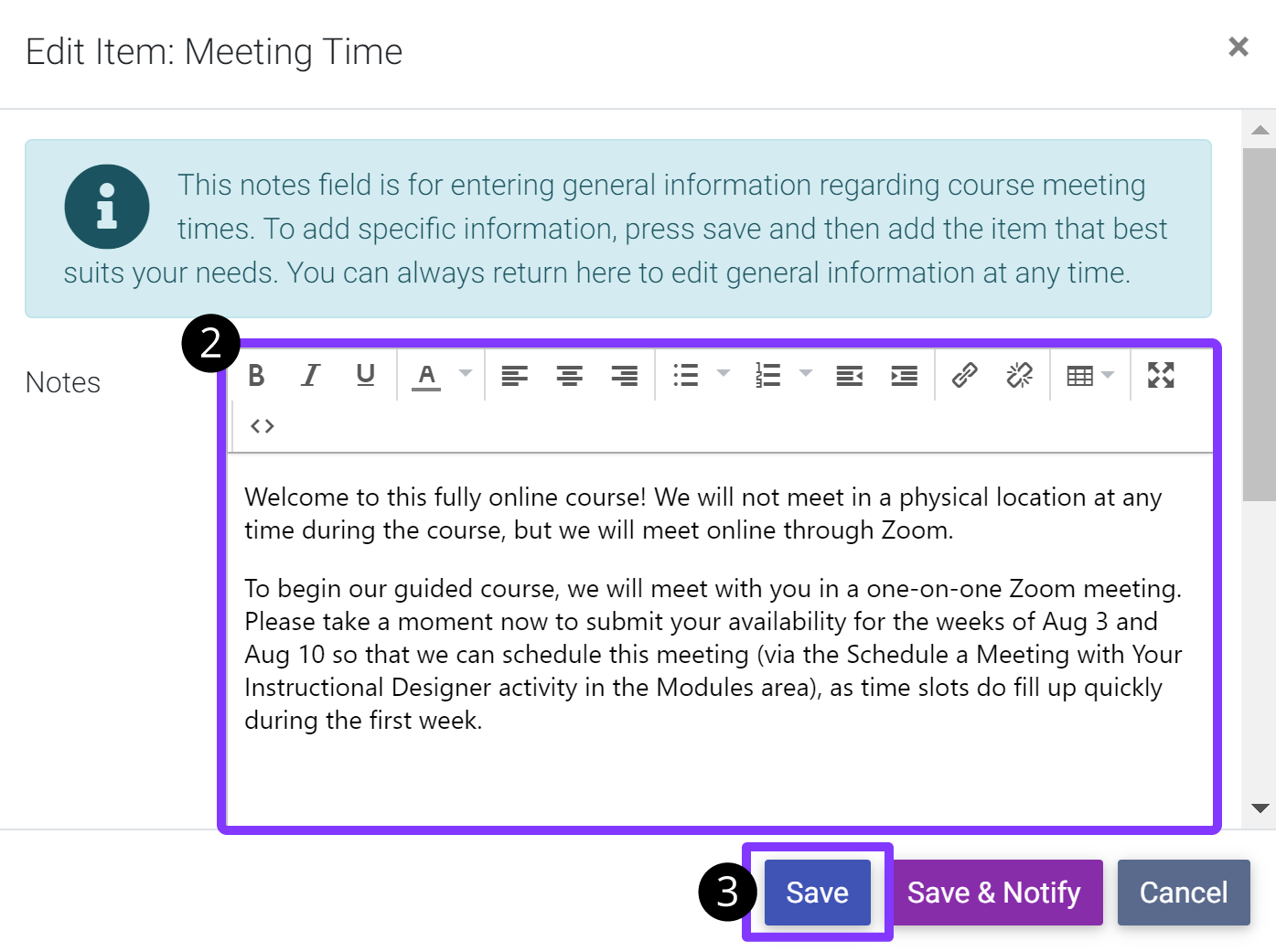 The Notes field and Save button highlighted.