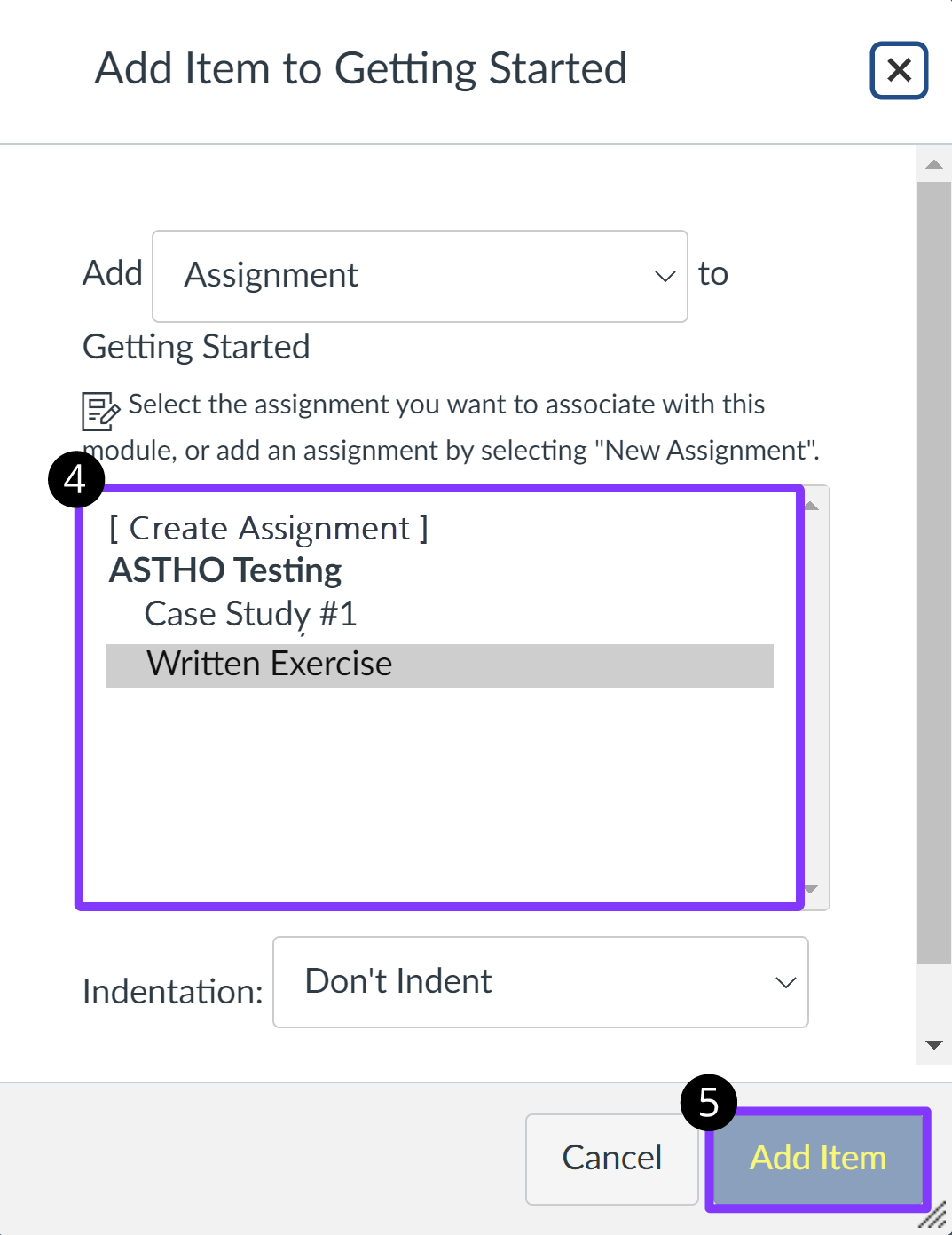 Create Assignment highlighted in the menu.