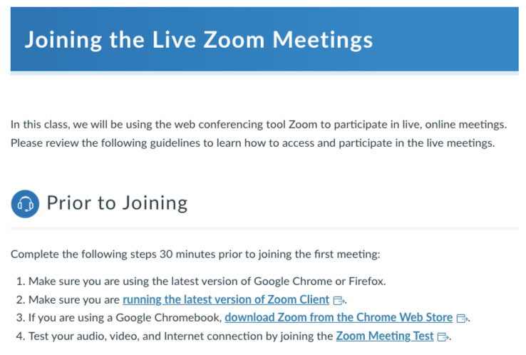 Joining the Live Zoom Meetings page content.