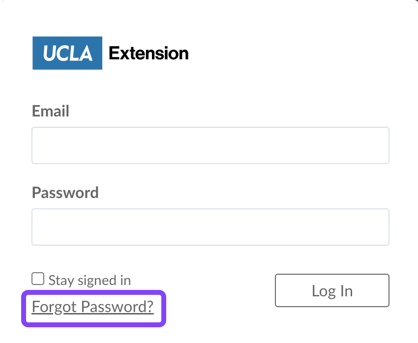 Forgot Password? Highlighted on the UCLA Extension Canvas login page.