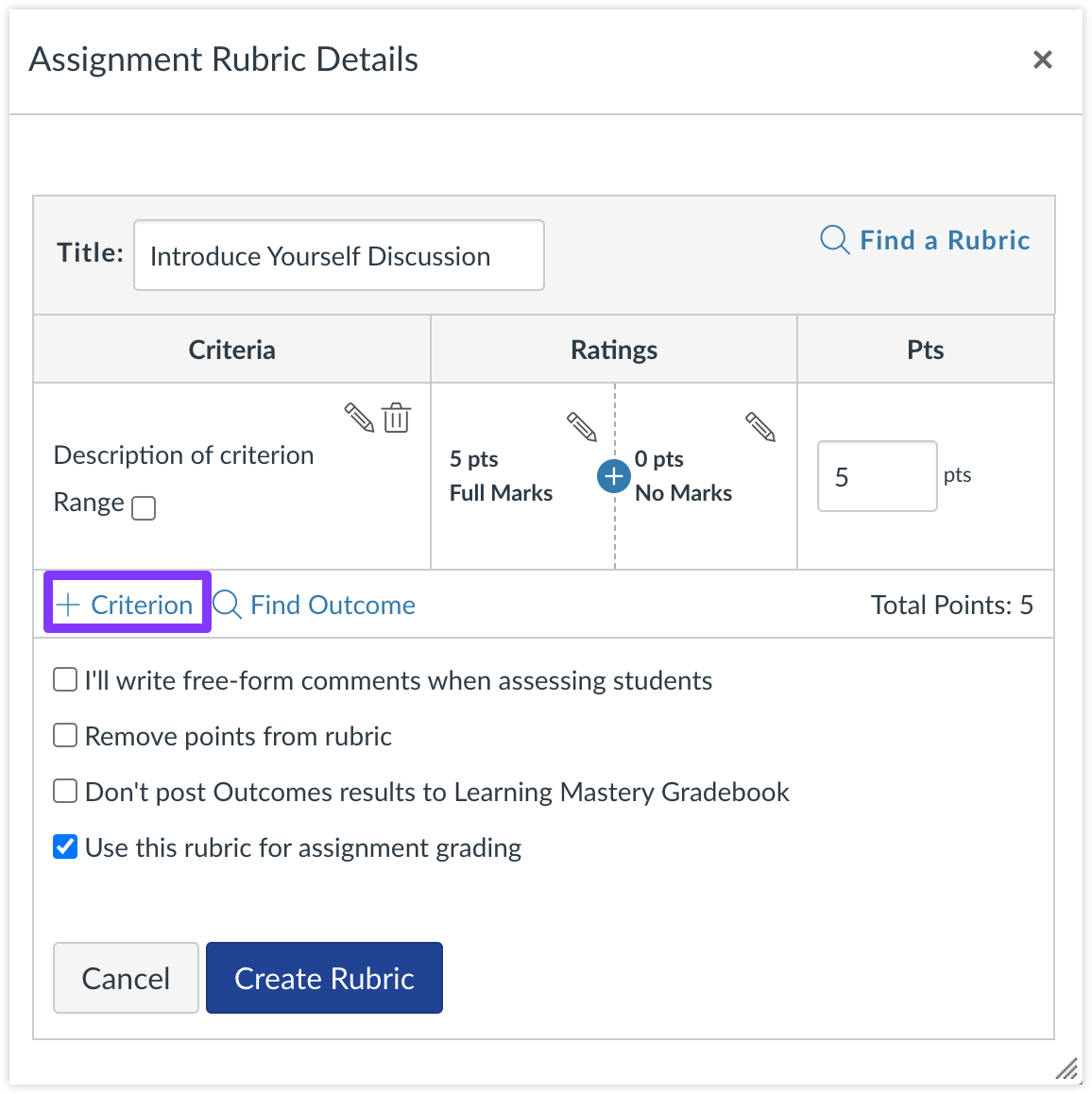 The plus Criterion link highlighted.