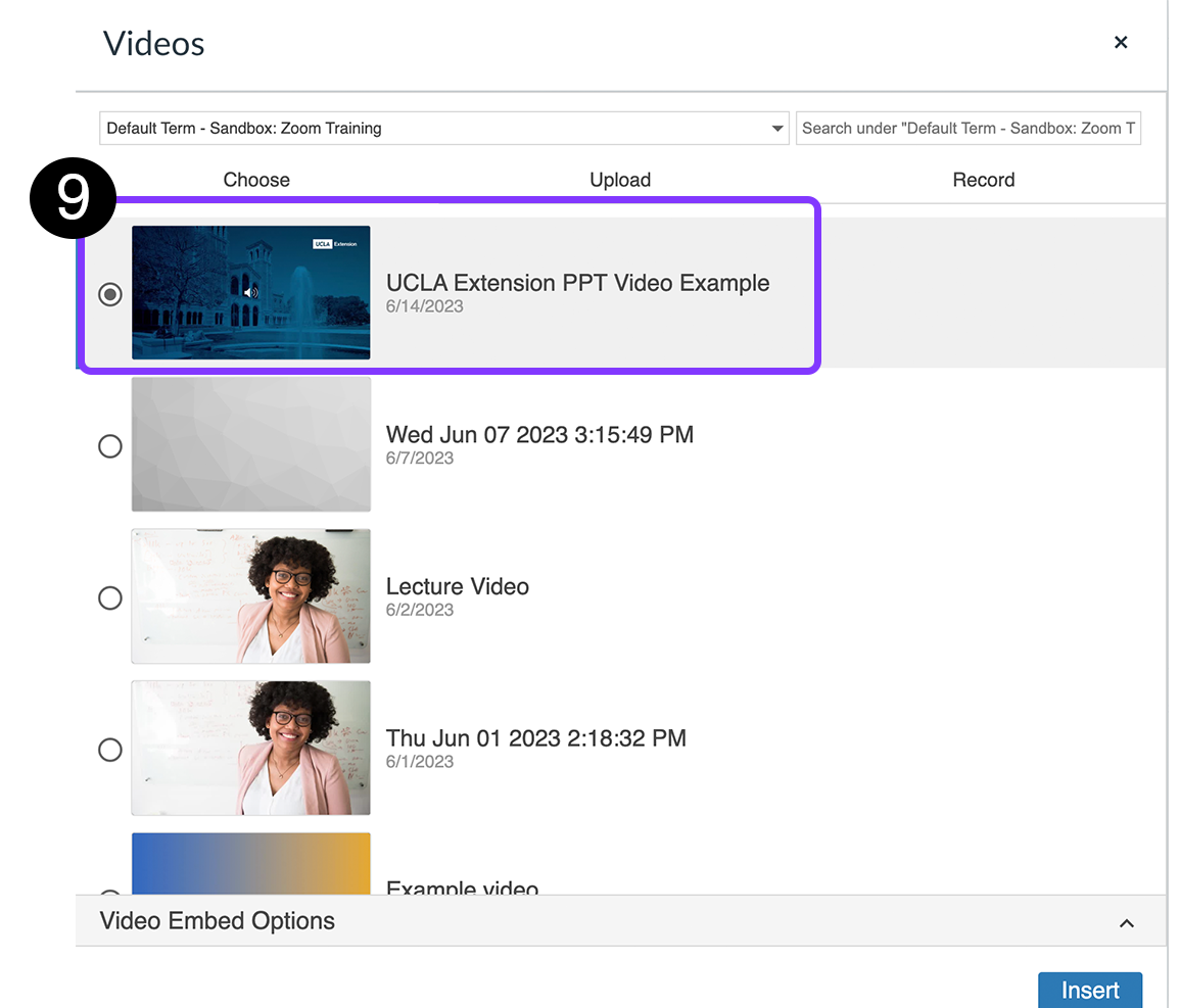 Panopto video folder displaying list of videos