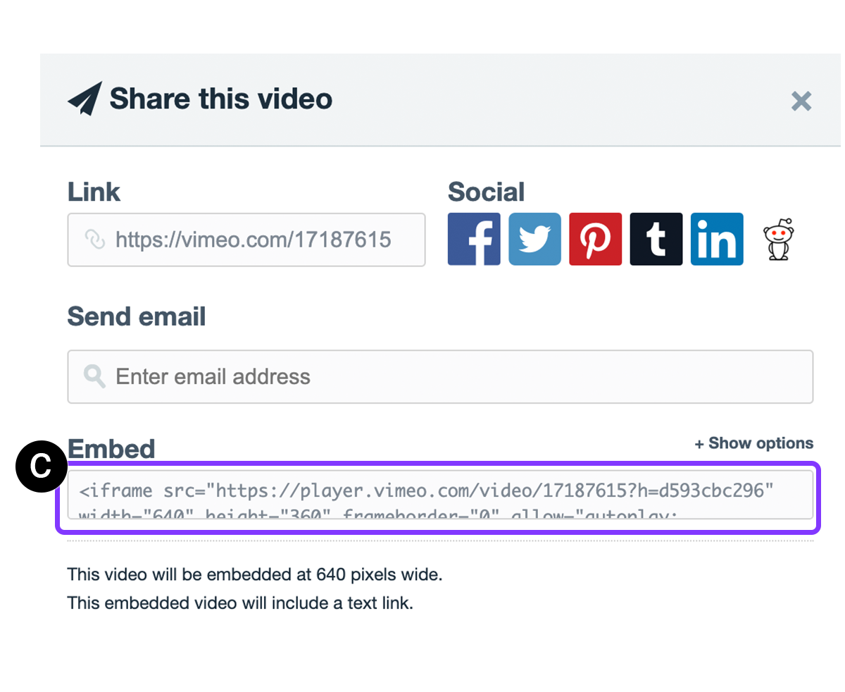 Vimeo embed code  copy ALL the text