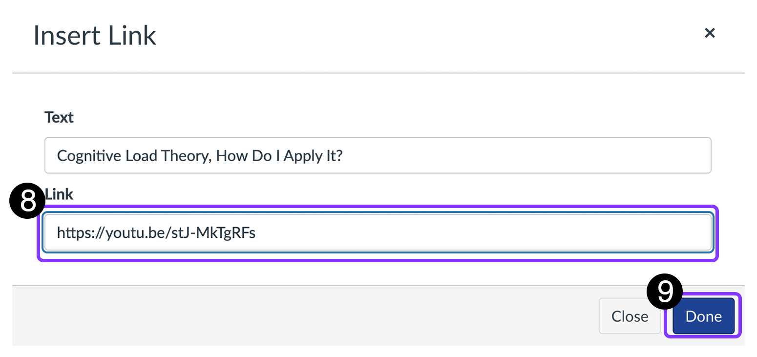 Insert link menu