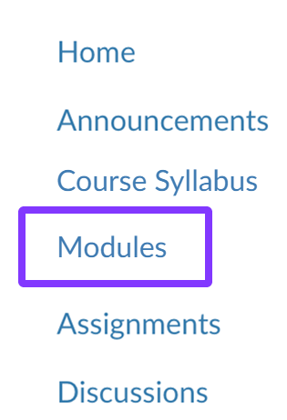 Modules highlighted in Canvas Course Menu